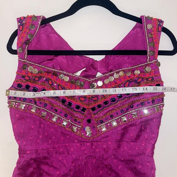 NWT Free People Jeweled Chevron Mini Dress Fuchsia Pink Beaded Swiss Dot 4 Flaw - Picture 8 of 16